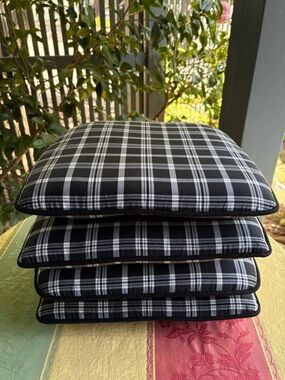 Black & White Plaid Seat Cushions - Set of 4
